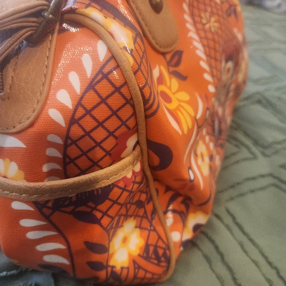 Envy orange,  purple, tan, and gold shoulder bag. Carried once. - Picture 3 of 8